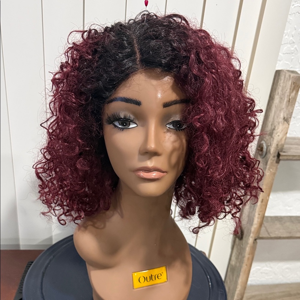 #101 Burgundy Curly Lace Front Wig - Short Bob